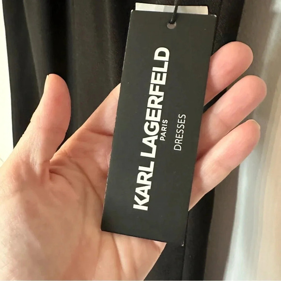 Karl Lagerfeld Sleeveless Black Mock V-Neck Zip Up Dress with Side Slit Sz 2 NWT - Picture 6 of 11